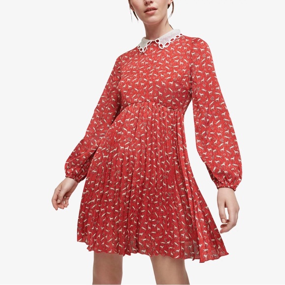 NWT Maje Rouges Raina Horse-Print Jacquard Dress with Guipure Collar Size US 4 - Picture 1 of 13